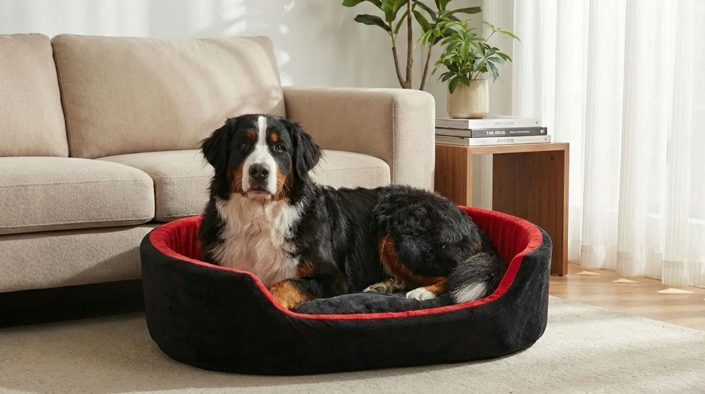 Black Red Dog Bed With Pillow dog bed, premium dog bed, orthopedic dog bed, soft dog bed, pet bed for dogs, comfortable dog bed, washable dog bed, dog bed with cushion, premium orthopedic dog bed for large dogs, soft and comfortable dog bed with cushion, durable dog bed with PU foam support, luxury pet bed for small and medium dogs, breathable dog bed for summer and winter, stylish modern dog bed for home, lightweight dog bed easy to carry, dog bed with bone shape pillow, buy dog bed online India, best dog bed for home use, affordable premium dog bed, high quality pet bed India, dog bed under budget, cozy dog bed, luxury pet comfort bed, soft plush dog bed, designer dog bed, pet sleeping bed, dog sofa bed, dog lounger bed, pet sofa bed, round dog bed, donut dog bed, calming dog bed, anti anxiety dog bed, raised edge dog bed, bolster dog bed, dog bed with side support, dog bed with high walls, puppy bed, small dog bed, medium dog bed, large dog bed, extra large dog bed, indoor dog bed, home pet bed, dog sleeping cushion, thick padded dog bed, fluffy dog bed, soft foam dog bed, PU foam dog bed, fiber filled dog bed, eco friendly dog bed, skin friendly dog bed, hypoallergenic dog bed, non toxic pet bed, durable pet bedding, long lasting dog bed, tear resistant dog bed, chew resistant dog bed, easy to clean dog bed, machine washable pet bed, removable cover dog bed, portable dog bed, travel dog bed, foldable dog bed, lightweight pet bed, luxury dog sofa, premium pet mattress, designer pet furniture, modern pet bed, aesthetic dog bed, comfortable pet mattress, pet relaxation bed, cozy pet nest, warm dog bed for winter, cool breathable dog bed for summer, all season dog bed, anti slip base dog bed, waterproof dog bed, indoor luxury pet bed, dog bed for crate, dog bed for living room, pet accessories dog bed, best selling dog bed, trending pet products, affordable pet bedding India, online pet supplies India
