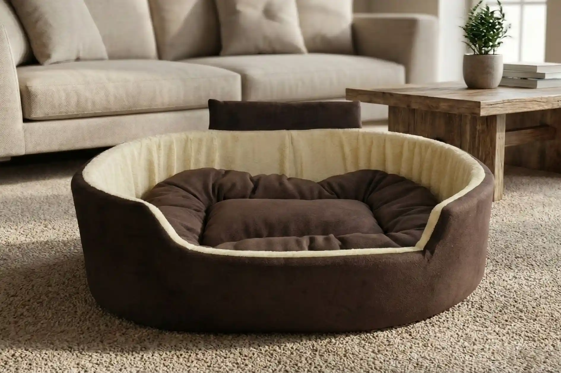 Brown Cream Dog Bed With Collar Bolster Orthopedic Dog Bed, dog bed, premium dog bed, orthopedic dog bed, soft dog bed, pet bed for dogs, comfortable dog bed, washable dog bed, dog bed with cushion, premium orthopedic dog bed for large dogs, soft and comfortable dog bed with cushion, durable dog bed with PU foam support, luxury pet bed for small and medium dogs, breathable dog bed for summer and winter, stylish modern dog bed for home, lightweight dog bed easy to carry, dog bed with bone shape pillow, buy dog bed online India, best dog bed for home use, affordable premium dog bed, high quality pet bed India, dog bed under budget, cozy dog bed, luxury pet comfort bed, soft plush dog bed, designer dog bed, pet sleeping bed, dog sofa bed, dog lounger bed, pet sofa bed, round dog bed, donut dog bed, calming dog bed, anti anxiety dog bed, raised edge dog bed, bolster dog bed, dog bed with side support, dog bed with high walls, puppy bed, small dog bed, medium dog bed, large dog bed, extra large dog bed, indoor dog bed, home pet bed, dog sleeping cushion, thick padded dog bed, fluffy dog bed, soft foam dog bed, PU foam dog bed, fiber filled dog bed, eco friendly dog bed, skin friendly dog bed, hypoallergenic dog bed, non toxic pet bed, durable pet bedding, long lasting dog bed, tear resistant dog bed, chew resistant dog bed, easy to clean dog bed, machine washable pet bed, removable cover dog bed, portable dog bed, travel dog bed, foldable dog bed, lightweight pet bed, luxury dog sofa, premium pet mattress, designer pet furniture, modern pet bed, aesthetic dog bed, comfortable pet mattress, pet relaxation bed, cozy pet nest, warm dog bed for winter, cool breathable dog bed for summer, all season dog bed, anti slip base dog bed, waterproof dog bed, indoor luxury pet bed, dog bed for crate, dog bed for living room, pet accessories dog bed, best selling dog bed, trending pet products, affordable pet bedding India, online pet supplies India