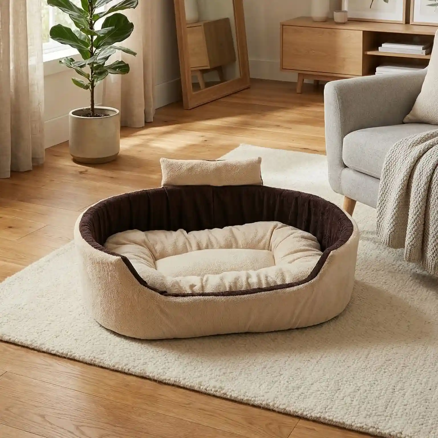 Cream Brown Dog Bed With Collar Bolster Orthopedic Dog Bed, dog bed, premium dog bed, orthopedic dog bed, soft dog bed, pet bed for dogs, comfortable dog bed, washable dog bed, dog bed with cushion, premium orthopedic dog bed for large dogs, soft and comfortable dog bed with cushion, durable dog bed with PU foam support, luxury pet bed for small and medium dogs, breathable dog bed for summer and winter, stylish modern dog bed for home, lightweight dog bed easy to carry, dog bed with bone shape pillow, buy dog bed online India, best dog bed for home use, affordable premium dog bed, high quality pet bed India, dog bed under budget, cozy dog bed, luxury pet comfort bed, soft plush dog bed, designer dog bed, pet sleeping bed, dog sofa bed, dog lounger bed, pet sofa bed, round dog bed, donut dog bed, calming dog bed, anti anxiety dog bed, raised edge dog bed, bolster dog bed, dog bed with side support, dog bed with high walls, puppy bed, small dog bed, medium dog bed, large dog bed, extra large dog bed, indoor dog bed, home pet bed, dog sleeping cushion, thick padded dog bed, fluffy dog bed, soft foam dog bed, PU foam dog bed, fiber filled dog bed, eco friendly dog bed, skin friendly dog bed, hypoallergenic dog bed, non toxic pet bed, durable pet bedding, long lasting dog bed, tear resistant dog bed, chew resistant dog bed, easy to clean dog bed, machine washable pet bed, removable cover dog bed, portable dog bed, travel dog bed, foldable dog bed, lightweight pet bed, luxury dog sofa, premium pet mattress, designer pet furniture, modern pet bed, aesthetic dog bed, comfortable pet mattress, pet relaxation bed, cozy pet nest, warm dog bed for winter, cool breathable dog bed for summer, all season dog bed, anti slip base dog bed, waterproof dog bed, indoor luxury pet bed, dog bed for crate, dog bed for living room, pet accessories dog bed, best selling dog bed, trending pet products, affordable pet bedding India, online pet supplies India