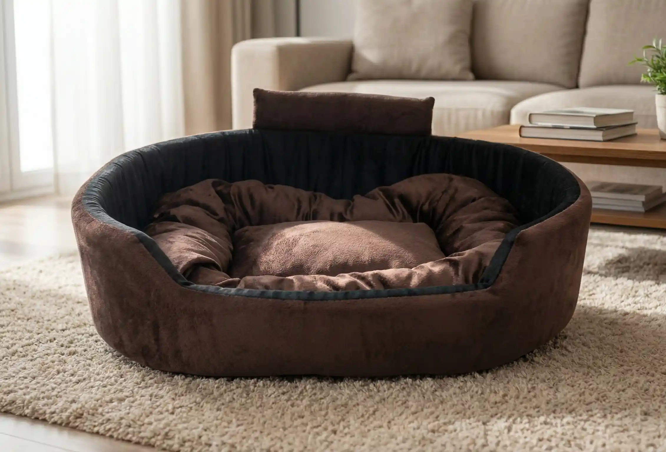 Brown Black Dog Bed With Collar Bolster Orthopedic Dog Bed, dog bed, premium dog bed, orthopedic dog bed, soft dog bed, pet bed for dogs, comfortable dog bed, washable dog bed, dog bed with cushion, premium orthopedic dog bed for large dogs, soft and comfortable dog bed with cushion, durable dog bed with PU foam support, luxury pet bed for small and medium dogs, breathable dog bed for summer and winter, stylish modern dog bed for home, lightweight dog bed easy to carry, dog bed with bone shape pillow, buy dog bed online India, best dog bed for home use, affordable premium dog bed, high quality pet bed India, dog bed under budget, cozy dog bed, luxury pet comfort bed, soft plush dog bed, designer dog bed, pet sleeping bed, dog sofa bed, dog lounger bed, pet sofa bed, round dog bed, donut dog bed, calming dog bed, anti anxiety dog bed, raised edge dog bed, bolster dog bed, dog bed with side support, dog bed with high walls, puppy bed, small dog bed, medium dog bed, large dog bed, extra large dog bed, indoor dog bed, home pet bed, dog sleeping cushion, thick padded dog bed, fluffy dog bed, soft foam dog bed, PU foam dog bed, fiber filled dog bed, eco friendly dog bed, skin friendly dog bed, hypoallergenic dog bed, non toxic pet bed, durable pet bedding, long lasting dog bed, tear resistant dog bed, chew resistant dog bed, easy to clean dog bed, machine washable pet bed, removable cover dog bed, portable dog bed, travel dog bed, foldable dog bed, lightweight pet bed, luxury dog sofa, premium pet mattress, designer pet furniture, modern pet bed, aesthetic dog bed, comfortable pet mattress, pet relaxation bed, cozy pet nest, warm dog bed for winter, cool breathable dog bed for summer, all season dog bed, anti slip base dog bed, waterproof dog bed, indoor luxury pet bed, dog bed for crate, dog bed for living room, pet accessories dog bed, best selling dog bed, trending pet products, affordable pet bedding India, online pet supplies India