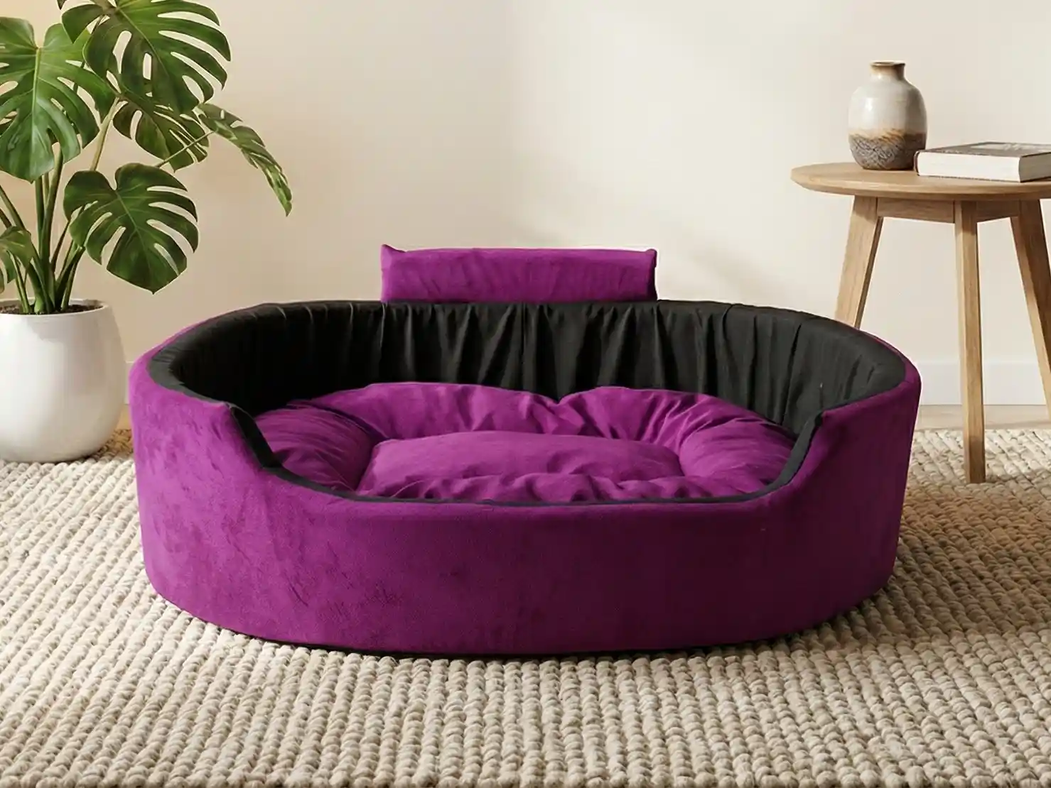 Purple Black Dog Bed With Collar Bolster Orthopedic Dog Bed, dog bed, premium dog bed, orthopedic dog bed, soft dog bed, pet bed for dogs, comfortable dog bed, washable dog bed, dog bed with cushion, premium orthopedic dog bed for large dogs, soft and comfortable dog bed with cushion, durable dog bed with PU foam support, luxury pet bed for small and medium dogs, breathable dog bed for summer and winter, stylish modern dog bed for home, lightweight dog bed easy to carry, dog bed with bone shape pillow, buy dog bed online India, best dog bed for home use, affordable premium dog bed, high quality pet bed India, dog bed under budget, cozy dog bed, luxury pet comfort bed, soft plush dog bed, designer dog bed, pet sleeping bed, dog sofa bed, dog lounger bed, pet sofa bed, round dog bed, donut dog bed, calming dog bed, anti anxiety dog bed, raised edge dog bed, bolster dog bed, dog bed with side support, dog bed with high walls, puppy bed, small dog bed, medium dog bed, large dog bed, extra large dog bed, indoor dog bed, home pet bed, dog sleeping cushion, thick padded dog bed, fluffy dog bed, soft foam dog bed, PU foam dog bed, fiber filled dog bed, eco friendly dog bed, skin friendly dog bed, hypoallergenic dog bed, non toxic pet bed, durable pet bedding, long lasting dog bed, tear resistant dog bed, chew resistant dog bed, easy to clean dog bed, machine washable pet bed, removable cover dog bed, portable dog bed, travel dog bed, foldable dog bed, lightweight pet bed, luxury dog sofa, premium pet mattress, designer pet furniture, modern pet bed, aesthetic dog bed, comfortable pet mattress, pet relaxation bed, cozy pet nest, warm dog bed for winter, cool breathable dog bed for summer, all season dog bed, anti slip base dog bed, waterproof dog bed, indoor luxury pet bed, dog bed for crate, dog bed for living room, pet accessories dog bed, best selling dog bed, trending pet products, affordable pet bedding India, online pet supplies India