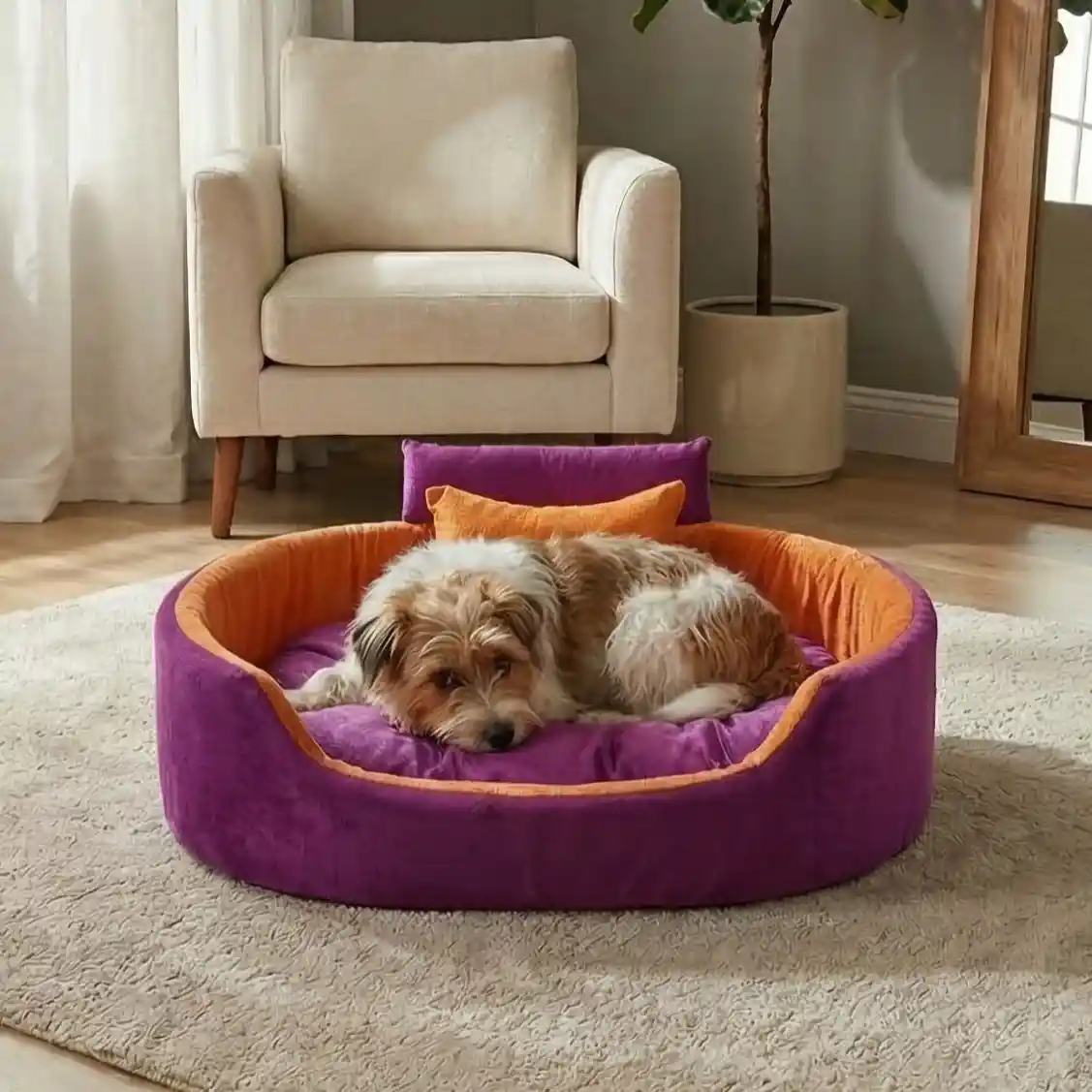 Purple Orange Dog Bed With Collar & Pillow Bolster Orthopedic Dog Bed, dog bed, premium dog bed, orthopedic dog bed, soft dog bed, pet bed for dogs, comfortable dog bed, washable dog bed, dog bed with cushion, premium orthopedic dog bed for large dogs, soft and comfortable dog bed with cushion, durable dog bed with PU foam support, luxury pet bed for small and medium dogs, breathable dog bed for summer and winter, stylish modern dog bed for home, lightweight dog bed easy to carry, dog bed with bone shape pillow, buy dog bed online India, best dog bed for home use, affordable premium dog bed, high quality pet bed India, dog bed under budget, cozy dog bed, luxury pet comfort bed, soft plush dog bed, designer dog bed, pet sleeping bed, dog sofa bed, dog lounger bed, pet sofa bed, round dog bed, donut dog bed, calming dog bed, anti anxiety dog bed, raised edge dog bed, bolster dog bed, dog bed with side support, dog bed with high walls, puppy bed, small dog bed, medium dog bed, large dog bed, extra large dog bed, indoor dog bed, home pet bed, dog sleeping cushion, thick padded dog bed, fluffy dog bed, soft foam dog bed, PU foam dog bed, fiber filled dog bed, eco friendly dog bed, skin friendly dog bed, hypoallergenic dog bed, non toxic pet bed, durable pet bedding, long lasting dog bed, tear resistant dog bed, chew resistant dog bed, easy to clean dog bed, machine washable pet bed, removable cover dog bed, portable dog bed, travel dog bed, foldable dog bed, lightweight pet bed, luxury dog sofa, premium pet mattress, designer pet furniture, modern pet bed, aesthetic dog bed, comfortable pet mattress, pet relaxation bed, cozy pet nest, warm dog bed for winter, cool breathable dog bed for summer, all season dog bed, anti slip base dog bed, waterproof dog bed, indoor luxury pet bed, dog bed for crate, dog bed for living room, pet accessories dog bed, best selling dog bed, trending pet products, affordable pet bedding India, online pet supplies India