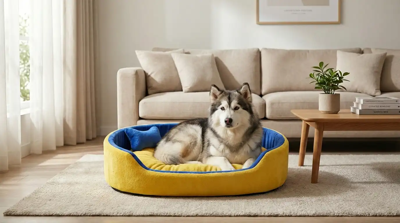 Yellow Blue Dog Bed With Pillow dog bed, premium dog bed, orthopedic dog bed, soft dog bed, pet bed for dogs, comfortable dog bed, washable dog bed, dog bed with cushion, premium orthopedic dog bed for large dogs, soft and comfortable dog bed with cushion, durable dog bed with PU foam support, luxury pet bed for small and medium dogs, breathable dog bed for summer and winter, stylish modern dog bed for home, lightweight dog bed easy to carry, dog bed with bone shape pillow, buy dog bed online India, best dog bed for home use, affordable premium dog bed, high quality pet bed India, dog bed under budget, cozy dog bed, luxury pet comfort bed, soft plush dog bed, designer dog bed, pet sleeping bed, dog sofa bed, dog lounger bed, pet sofa bed, round dog bed, donut dog bed, calming dog bed, anti anxiety dog bed, raised edge dog bed, bolster dog bed, dog bed with side support, dog bed with high walls, puppy bed, small dog bed, medium dog bed, large dog bed, extra large dog bed, indoor dog bed, home pet bed, dog sleeping cushion, thick padded dog bed, fluffy dog bed, soft foam dog bed, PU foam dog bed, fiber filled dog bed, eco friendly dog bed, skin friendly dog bed, hypoallergenic dog bed, non toxic pet bed, durable pet bedding, long lasting dog bed, tear resistant dog bed, chew resistant dog bed, easy to clean dog bed, machine washable pet bed, removable cover dog bed, portable dog bed, travel dog bed, foldable dog bed, lightweight pet bed, luxury dog sofa, premium pet mattress, designer pet furniture, modern pet bed, aesthetic dog bed, comfortable pet mattress, pet relaxation bed, cozy pet nest, warm dog bed for winter, cool breathable dog bed for summer, all season dog bed, anti slip base dog bed, waterproof dog bed, indoor luxury pet bed, dog bed for crate, dog bed for living room, pet accessories dog bed, best selling dog bed, trending pet products, affordable pet bedding India, online pet supplies India