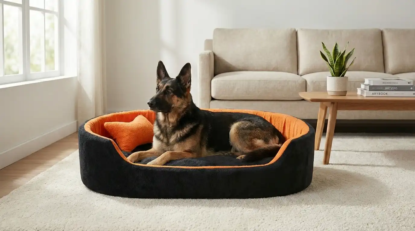 Black Orange Dog Bed With Pillow & Collar dog bed, premium dog bed, orthopedic dog bed, soft dog bed, pet bed for dogs, comfortable dog bed, washable dog bed, dog bed with cushion, premium orthopedic dog bed for large dogs, soft and comfortable dog bed with cushion, durable dog bed with PU foam support, luxury pet bed for small and medium dogs, breathable dog bed for summer and winter, stylish modern dog bed for home, lightweight dog bed easy to carry, dog bed with bone shape pillow, buy dog bed online India, best dog bed for home use, affordable premium dog bed, high quality pet bed India, dog bed under budget, cozy dog bed, luxury pet comfort bed, soft plush dog bed, designer dog bed, pet sleeping bed, dog sofa bed, dog lounger bed, pet sofa bed, round dog bed, donut dog bed, calming dog bed, anti anxiety dog bed, raised edge dog bed, bolster dog bed, dog bed with side support, dog bed with high walls, puppy bed, small dog bed, medium dog bed, large dog bed, extra large dog bed, indoor dog bed, home pet bed, dog sleeping cushion, thick padded dog bed, fluffy dog bed, soft foam dog bed, PU foam dog bed, fiber filled dog bed, eco friendly dog bed, skin friendly dog bed, hypoallergenic dog bed, non toxic pet bed, durable pet bedding, long lasting dog bed, tear resistant dog bed, chew resistant dog bed, easy to clean dog bed, machine washable pet bed, removable cover dog bed, portable dog bed, travel dog bed, foldable dog bed, lightweight pet bed, luxury dog sofa, premium pet mattress, designer pet furniture, modern pet bed, aesthetic dog bed, comfortable pet mattress, pet relaxation bed, cozy pet nest, warm dog bed for winter, cool breathable dog bed for summer, all season dog bed, anti slip base dog bed, waterproof dog bed, indoor luxury pet bed, dog bed for crate, dog bed for living room, pet accessories dog bed, best selling dog bed, trending pet products, affordable pet bedding India, online pet supplies India