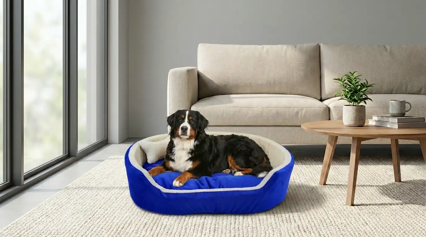 Blue White Dog Bed With Pillow dog bed, premium dog bed, orthopedic dog bed, soft dog bed, pet bed for dogs, comfortable dog bed, washable dog bed, dog bed with cushion, premium orthopedic dog bed for large dogs, soft and comfortable dog bed with cushion, durable dog bed with PU foam support, luxury pet bed for small and medium dogs, breathable dog bed for summer and winter, stylish modern dog bed for home, lightweight dog bed easy to carry, dog bed with bone shape pillow, buy dog bed online India, best dog bed for home use, affordable premium dog bed, high quality pet bed India, dog bed under budget, cozy dog bed, luxury pet comfort bed, soft plush dog bed, designer dog bed, pet sleeping bed, dog sofa bed, dog lounger bed, pet sofa bed, round dog bed, donut dog bed, calming dog bed, anti anxiety dog bed, raised edge dog bed, bolster dog bed, dog bed with side support, dog bed with high walls, puppy bed, small dog bed, medium dog bed, large dog bed, extra large dog bed, indoor dog bed, home pet bed, dog sleeping cushion, thick padded dog bed, fluffy dog bed, soft foam dog bed, PU foam dog bed, fiber filled dog bed, eco friendly dog bed, skin friendly dog bed, hypoallergenic dog bed, non toxic pet bed, durable pet bedding, long lasting dog bed, tear resistant dog bed, chew resistant dog bed, easy to clean dog bed, machine washable pet bed, removable cover dog bed, portable dog bed, travel dog bed, foldable dog bed, lightweight pet bed, luxury dog sofa, premium pet mattress, designer pet furniture, modern pet bed, aesthetic dog bed, comfortable pet mattress, pet relaxation bed, cozy pet nest, warm dog bed for winter, cool breathable dog bed for summer, all season dog bed, anti slip base dog bed, waterproof dog bed, indoor luxury pet bed, dog bed for crate, dog bed for living room, pet accessories dog bed, best selling dog bed, trending pet products, affordable pet bedding India, online pet supplies India
