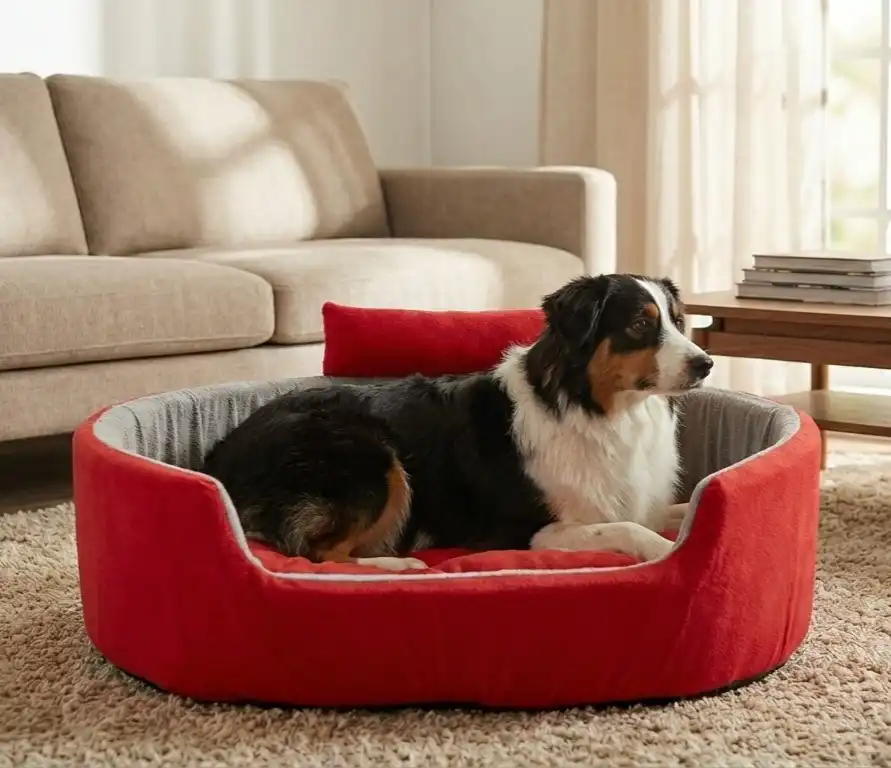 Red Gray Dog Bed With Collar dog bed, premium dog bed, orthopedic dog bed, soft dog bed, pet bed for dogs, comfortable dog bed, washable dog bed, dog bed with cushion, premium orthopedic dog bed for large dogs, soft and comfortable dog bed with cushion, durable dog bed with PU foam support, luxury pet bed for small and medium dogs, breathable dog bed for summer and winter, stylish modern dog bed for home, lightweight dog bed easy to carry, dog bed with bone shape pillow, buy dog bed online India, best dog bed for home use, affordable premium dog bed, high quality pet bed India, dog bed under budget, cozy dog bed, luxury pet comfort bed, soft plush dog bed, designer dog bed, pet sleeping bed, dog sofa bed, dog lounger bed, pet sofa bed, round dog bed, donut dog bed, calming dog bed, anti anxiety dog bed, raised edge dog bed, bolster dog bed, dog bed with side support, dog bed with high walls, puppy bed, small dog bed, medium dog bed, large dog bed, extra large dog bed, indoor dog bed, home pet bed, dog sleeping cushion, thick padded dog bed, fluffy dog bed, soft foam dog bed, PU foam dog bed, fiber filled dog bed, eco friendly dog bed, skin friendly dog bed, hypoallergenic dog bed, non toxic pet bed, durable pet bedding, long lasting dog bed, tear resistant dog bed, chew resistant dog bed, easy to clean dog bed, machine washable pet bed, removable cover dog bed, portable dog bed, travel dog bed, foldable dog bed, lightweight pet bed, luxury dog sofa, premium pet mattress, designer pet furniture, modern pet bed, aesthetic dog bed, comfortable pet mattress, pet relaxation bed, cozy pet nest, warm dog bed for winter, cool breathable dog bed for summer, all season dog bed, anti slip base dog bed, waterproof dog bed, indoor luxury pet bed, dog bed for crate, dog bed for living room, pet accessories dog bed, best selling dog bed, trending pet products, affordable pet bedding India, online pet supplies India