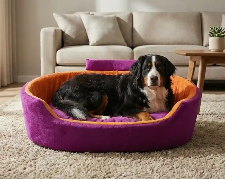 Purple Orange Dog Bed With Collar Bolster Orthopedic Dog Bed, dog bed, premium dog bed, orthopedic dog bed, soft dog bed, pet bed for dogs, comfortable dog bed, washable dog bed, dog bed with cushion, premium orthopedic dog bed for large dogs, soft and comfortable dog bed with cushion, durable dog bed with PU foam support, luxury pet bed for small and medium dogs, breathable dog bed for summer and winter, stylish modern dog bed for home, lightweight dog bed easy to carry, dog bed with bone shape pillow, buy dog bed online India, best dog bed for home use, affordable premium dog bed, high quality pet bed India, dog bed under budget, cozy dog bed, luxury pet comfort bed, soft plush dog bed, designer dog bed, pet sleeping bed, dog sofa bed, dog lounger bed, pet sofa bed, round dog bed, donut dog bed, calming dog bed, anti anxiety dog bed, raised edge dog bed, bolster dog bed, dog bed with side support, dog bed with high walls, puppy bed, small dog bed, medium dog bed, large dog bed, extra large dog bed, indoor dog bed, home pet bed, dog sleeping cushion, thick padded dog bed, fluffy dog bed, soft foam dog bed, PU foam dog bed, fiber filled dog bed, eco friendly dog bed, skin friendly dog bed, hypoallergenic dog bed, non toxic pet bed, durable pet bedding, long lasting dog bed, tear resistant dog bed, chew resistant dog bed, easy to clean dog bed, machine washable pet bed, removable cover dog bed, portable dog bed, travel dog bed, foldable dog bed, lightweight pet bed, luxury dog sofa, premium pet mattress, designer pet furniture, modern pet bed, aesthetic dog bed, comfortable pet mattress, pet relaxation bed, cozy pet nest, warm dog bed for winter, cool breathable dog bed for summer, all season dog bed, anti slip base dog bed, waterproof dog bed, indoor luxury pet bed, dog bed for crate, dog bed for living room, pet accessories dog bed, best selling dog bed, trending pet products, affordable pet bedding India, online pet supplies India