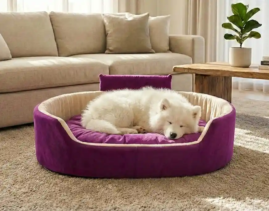 Purple White Dog Bed With Collar Bolster Orthopedic Dog Bed, dog bed, premium dog bed, orthopedic dog bed, soft dog bed, pet bed for dogs, comfortable dog bed, washable dog bed, dog bed with cushion, premium orthopedic dog bed for large dogs, soft and comfortable dog bed with cushion, durable dog bed with PU foam support, luxury pet bed for small and medium dogs, breathable dog bed for summer and winter, stylish modern dog bed for home, lightweight dog bed easy to carry, dog bed with bone shape pillow, buy dog bed online India, best dog bed for home use, affordable premium dog bed, high quality pet bed India, dog bed under budget, cozy dog bed, luxury pet comfort bed, soft plush dog bed, designer dog bed, pet sleeping bed, dog sofa bed, dog lounger bed, pet sofa bed, round dog bed, donut dog bed, calming dog bed, anti anxiety dog bed, raised edge dog bed, bolster dog bed, dog bed with side support, dog bed with high walls, puppy bed, small dog bed, medium dog bed, large dog bed, extra large dog bed, indoor dog bed, home pet bed, dog sleeping cushion, thick padded dog bed, fluffy dog bed, soft foam dog bed, PU foam dog bed, fiber filled dog bed, eco friendly dog bed, skin friendly dog bed, hypoallergenic dog bed, non toxic pet bed, durable pet bedding, long lasting dog bed, tear resistant dog bed, chew resistant dog bed, easy to clean dog bed, machine washable pet bed, removable cover dog bed, portable dog bed, travel dog bed, foldable dog bed, lightweight pet bed, luxury dog sofa, premium pet mattress, designer pet furniture, modern pet bed, aesthetic dog bed, comfortable pet mattress, pet relaxation bed, cozy pet nest, warm dog bed for winter, cool breathable dog bed for summer, all season dog bed, anti slip base dog bed, waterproof dog bed, indoor luxury pet bed, dog bed for crate, dog bed for living room, pet accessories dog bed, best selling dog bed, trending pet products, affordable pet bedding India, online pet supplies India