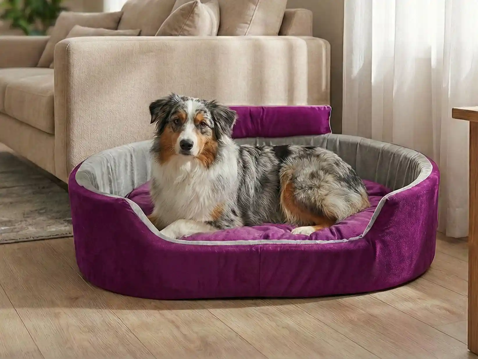 Purple Gray Dog Bed With Collar Bolster Orthopedic Dog Bed, dog bed, premium dog bed, orthopedic dog bed, soft dog bed, pet bed for dogs, comfortable dog bed, washable dog bed, dog bed with cushion, premium orthopedic dog bed for large dogs, soft and comfortable dog bed with cushion, durable dog bed with PU foam support, luxury pet bed for small and medium dogs, breathable dog bed for summer and winter, stylish modern dog bed for home, lightweight dog bed easy to carry, dog bed with bone shape pillow, buy dog bed online India, best dog bed for home use, affordable premium dog bed, high quality pet bed India, dog bed under budget, cozy dog bed, luxury pet comfort bed, soft plush dog bed, designer dog bed, pet sleeping bed, dog sofa bed, dog lounger bed, pet sofa bed, round dog bed, donut dog bed, calming dog bed, anti anxiety dog bed, raised edge dog bed, bolster dog bed, dog bed with side support, dog bed with high walls, puppy bed, small dog bed, medium dog bed, large dog bed, extra large dog bed, indoor dog bed, home pet bed, dog sleeping cushion, thick padded dog bed, fluffy dog bed, soft foam dog bed, PU foam dog bed, fiber filled dog bed, eco friendly dog bed, skin friendly dog bed, hypoallergenic dog bed, non toxic pet bed, durable pet bedding, long lasting dog bed, tear resistant dog bed, chew resistant dog bed, easy to clean dog bed, machine washable pet bed, removable cover dog bed, portable dog bed, travel dog bed, foldable dog bed, lightweight pet bed, luxury dog sofa, premium pet mattress, designer pet furniture, modern pet bed, aesthetic dog bed, comfortable pet mattress, pet relaxation bed, cozy pet nest, warm dog bed for winter, cool breathable dog bed for summer, all season dog bed, anti slip base dog bed, waterproof dog bed, indoor luxury pet bed, dog bed for crate, dog bed for living room, pet accessories dog bed, best selling dog bed, trending pet products, affordable pet bedding India, online pet supplies India