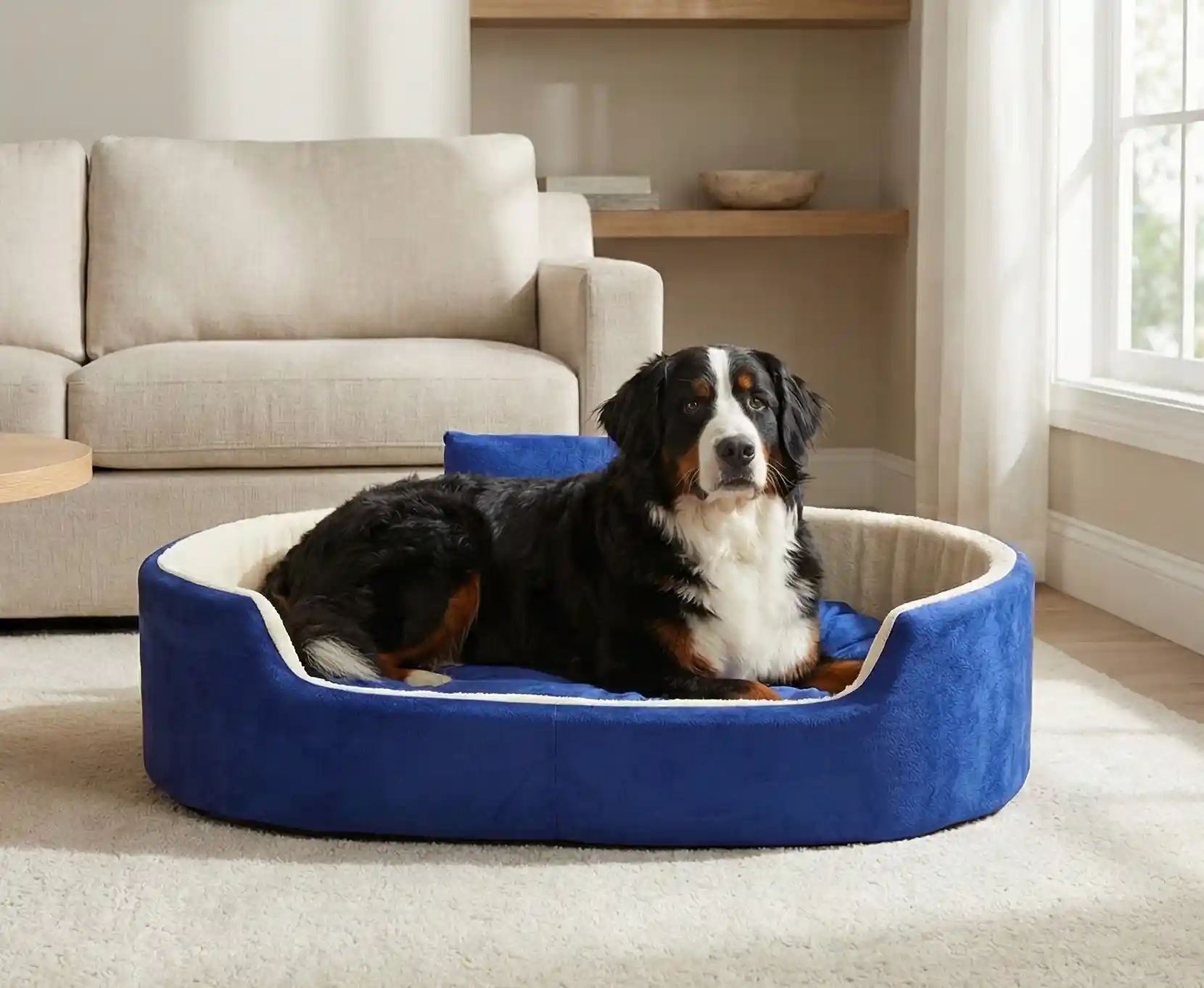 Blue White Dog Bed With Collar Bolster Orthopedic Dog Bed, dog bed, premium dog bed, orthopedic dog bed, soft dog bed, pet bed for dogs, comfortable dog bed, washable dog bed, dog bed with cushion, premium orthopedic dog bed for large dogs, soft and comfortable dog bed with cushion, durable dog bed with PU foam support, luxury pet bed for small and medium dogs, breathable dog bed for summer and winter, stylish modern dog bed for home, lightweight dog bed easy to carry, dog bed with bone shape pillow, buy dog bed online India, best dog bed for home use, affordable premium dog bed, high quality pet bed India, dog bed under budget, cozy dog bed, luxury pet comfort bed, soft plush dog bed, designer dog bed, pet sleeping bed, dog sofa bed, dog lounger bed, pet sofa bed, round dog bed, donut dog bed, calming dog bed, anti anxiety dog bed, raised edge dog bed, bolster dog bed, dog bed with side support, dog bed with high walls, puppy bed, small dog bed, medium dog bed, large dog bed, extra large dog bed, indoor dog bed, home pet bed, dog sleeping cushion, thick padded dog bed, fluffy dog bed, soft foam dog bed, PU foam dog bed, fiber filled dog bed, eco friendly dog bed, skin friendly dog bed, hypoallergenic dog bed, non toxic pet bed, durable pet bedding, long lasting dog bed, tear resistant dog bed, chew resistant dog bed, easy to clean dog bed, machine washable pet bed, removable cover dog bed, portable dog bed, travel dog bed, foldable dog bed, lightweight pet bed, luxury dog sofa, premium pet mattress, designer pet furniture, modern pet bed, aesthetic dog bed, comfortable pet mattress, pet relaxation bed, cozy pet nest, warm dog bed for winter, cool breathable dog bed for summer, all season dog bed, anti slip base dog bed, waterproof dog bed, indoor luxury pet bed, dog bed for crate, dog bed for living room, pet accessories dog bed, best selling dog bed, trending pet products, affordable pet bedding India, online pet supplies India