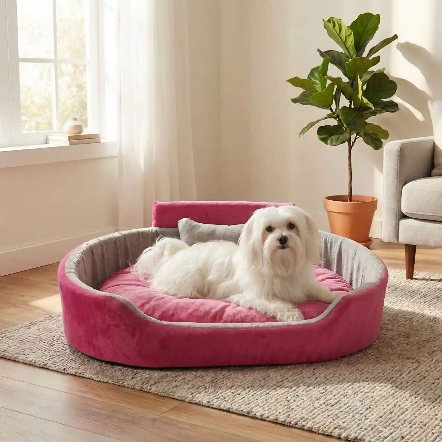 Pink Gray Dog Bed With Collar & Pillow Bolster Orthopedic Dog Bed, dog bed, premium dog bed, orthopedic dog bed, soft dog bed, pet bed for dogs, comfortable dog bed, washable dog bed, dog bed with cushion, premium orthopedic dog bed for large dogs, soft and comfortable dog bed with cushion, durable dog bed with PU foam support, luxury pet bed for small and medium dogs, breathable dog bed for summer and winter, stylish modern dog bed for home, lightweight dog bed easy to carry, dog bed with bone shape pillow, buy dog bed online India, best dog bed for home use, affordable premium dog bed, high quality pet bed India, dog bed under budget, cozy dog bed, luxury pet comfort bed, soft plush dog bed, designer dog bed, pet sleeping bed, dog sofa bed, dog lounger bed, pet sofa bed, round dog bed, donut dog bed, calming dog bed, anti anxiety dog bed, raised edge dog bed, bolster dog bed, dog bed with side support, dog bed with high walls, puppy bed, small dog bed, medium dog bed, large dog bed, extra large dog bed, indoor dog bed, home pet bed, dog sleeping cushion, thick padded dog bed, fluffy dog bed, soft foam dog bed, PU foam dog bed, fiber filled dog bed, eco friendly dog bed, skin friendly dog bed, hypoallergenic dog bed, non toxic pet bed, durable pet bedding, long lasting dog bed, tear resistant dog bed, chew resistant dog bed, easy to clean dog bed, machine washable pet bed, removable cover dog bed, portable dog bed, travel dog bed, foldable dog bed, lightweight pet bed, luxury dog sofa, premium pet mattress, designer pet furniture, modern pet bed, aesthetic dog bed, comfortable pet mattress, pet relaxation bed, cozy pet nest, warm dog bed for winter, cool breathable dog bed for summer, all season dog bed, anti slip base dog bed, waterproof dog bed, indoor luxury pet bed, dog bed for crate, dog bed for living room, pet accessories dog bed, best selling dog bed, trending pet products, affordable pet bedding India, online pet supplies India