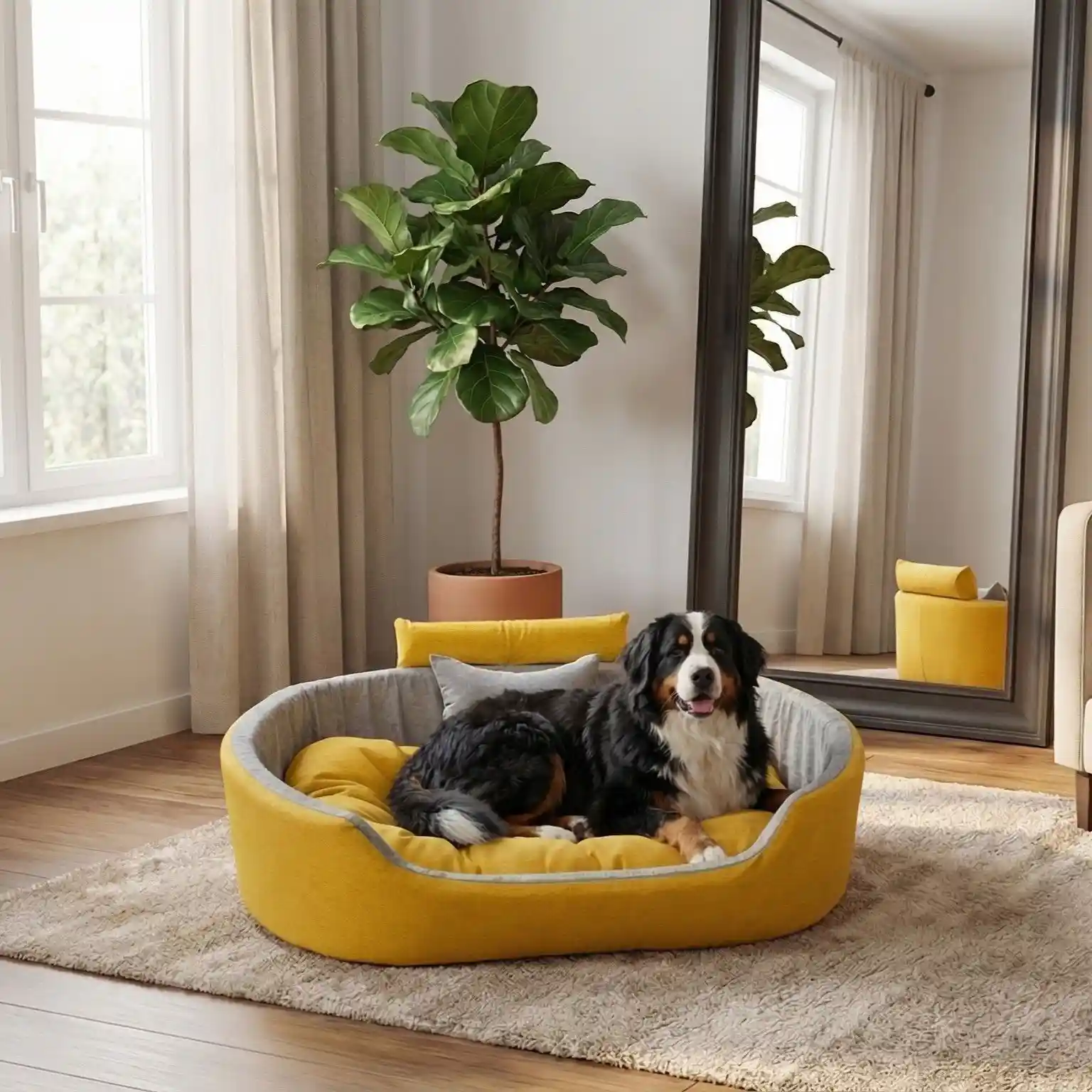 Yellow Gray Dog Bed With Collar & Pillow Bolster Orthopedic Dog Bed, dog bed, premium dog bed, orthopedic dog bed, soft dog bed, pet bed for dogs, comfortable dog bed, washable dog bed, dog bed with cushion, premium orthopedic dog bed for large dogs, soft and comfortable dog bed with cushion, durable dog bed with PU foam support, luxury pet bed for small and medium dogs, breathable dog bed for summer and winter, stylish modern dog bed for home, lightweight dog bed easy to carry, dog bed with bone shape pillow, buy dog bed online India, best dog bed for home use, affordable premium dog bed, high quality pet bed India, dog bed under budget, cozy dog bed, luxury pet comfort bed, soft plush dog bed, designer dog bed, pet sleeping bed, dog sofa bed, dog lounger bed, pet sofa bed, round dog bed, donut dog bed, calming dog bed, anti anxiety dog bed, raised edge dog bed, bolster dog bed, dog bed with side support, dog bed with high walls, puppy bed, small dog bed, medium dog bed, large dog bed, extra large dog bed, indoor dog bed, home pet bed, dog sleeping cushion, thick padded dog bed, fluffy dog bed, soft foam dog bed, PU foam dog bed, fiber filled dog bed, eco friendly dog bed, skin friendly dog bed, hypoallergenic dog bed, non toxic pet bed, durable pet bedding, long lasting dog bed, tear resistant dog bed, chew resistant dog bed, easy to clean dog bed, machine washable pet bed, removable cover dog bed, portable dog bed, travel dog bed, foldable dog bed, lightweight pet bed, luxury dog sofa, premium pet mattress, designer pet furniture, modern pet bed, aesthetic dog bed, comfortable pet mattress, pet relaxation bed, cozy pet nest, warm dog bed for winter, cool breathable dog bed for summer, all season dog bed, anti slip base dog bed, waterproof dog bed, indoor luxury pet bed, dog bed for crate, dog bed for living room, pet accessories dog bed, best selling dog bed, trending pet products, affordable pet bedding India, online pet supplies India