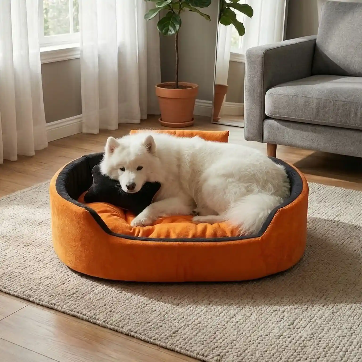 Orange Black Dog Bed With Collar & Pillow Bolster Orthopedic Dog Bed, dog bed, premium dog bed, orthopedic dog bed, soft dog bed, pet bed for dogs, comfortable dog bed, washable dog bed, dog bed with cushion, premium orthopedic dog bed for large dogs, soft and comfortable dog bed with cushion, durable dog bed with PU foam support, luxury pet bed for small and medium dogs, breathable dog bed for summer and winter, stylish modern dog bed for home, lightweight dog bed easy to carry, dog bed with bone shape pillow, buy dog bed online India, best dog bed for home use, affordable premium dog bed, high quality pet bed India, dog bed under budget, cozy dog bed, luxury pet comfort bed, soft plush dog bed, designer dog bed, pet sleeping bed, dog sofa bed, dog lounger bed, pet sofa bed, round dog bed, donut dog bed, calming dog bed, anti anxiety dog bed, raised edge dog bed, bolster dog bed, dog bed with side support, dog bed with high walls, puppy bed, small dog bed, medium dog bed, large dog bed, extra large dog bed, indoor dog bed, home pet bed, dog sleeping cushion, thick padded dog bed, fluffy dog bed, soft foam dog bed, PU foam dog bed, fiber filled dog bed, eco friendly dog bed, skin friendly dog bed, hypoallergenic dog bed, non toxic pet bed, durable pet bedding, long lasting dog bed, tear resistant dog bed, chew resistant dog bed, easy to clean dog bed, machine washable pet bed, removable cover dog bed, portable dog bed, travel dog bed, foldable dog bed, lightweight pet bed, luxury dog sofa, premium pet mattress, designer pet furniture, modern pet bed, aesthetic dog bed, comfortable pet mattress, pet relaxation bed, cozy pet nest, warm dog bed for winter, cool breathable dog bed for summer, all season dog bed, anti slip base dog bed, waterproof dog bed, indoor luxury pet bed, dog bed for crate, dog bed for living room, pet accessories dog bed, best selling dog bed, trending pet products, affordable pet bedding India, online pet supplies India