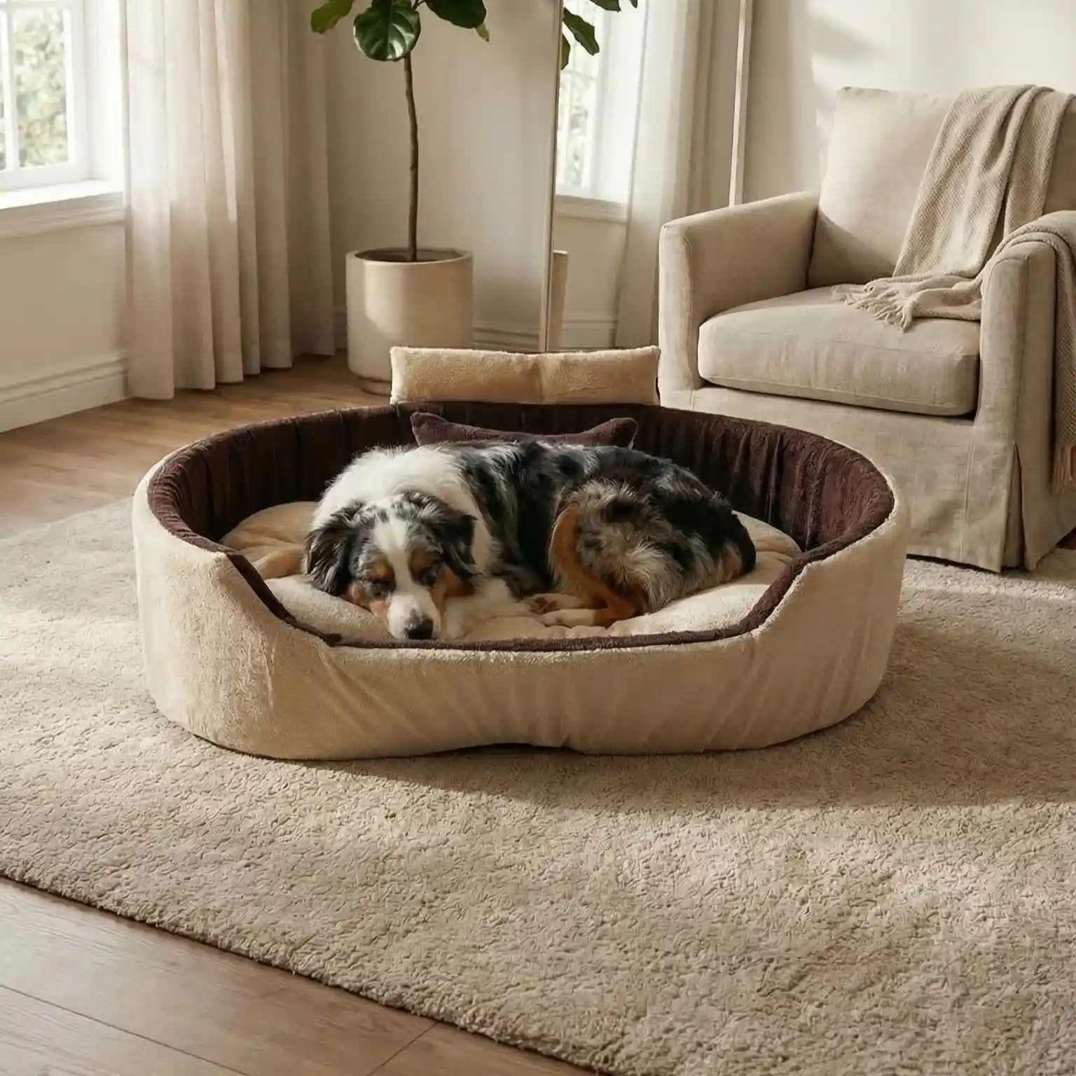 Cream Brown Dog Bed With Collar & Pillow Bolster Orthopedic Dog Bed, dog bed, premium dog bed, orthopedic dog bed, soft dog bed, pet bed for dogs, comfortable dog bed, washable dog bed, dog bed with cushion, premium orthopedic dog bed for large dogs, soft and comfortable dog bed with cushion, durable dog bed with PU foam support, luxury pet bed for small and medium dogs, breathable dog bed for summer and winter, stylish modern dog bed for home, lightweight dog bed easy to carry, dog bed with bone shape pillow, buy dog bed online India, best dog bed for home use, affordable premium dog bed, high quality pet bed India, dog bed under budget, cozy dog bed, luxury pet comfort bed, soft plush dog bed, designer dog bed, pet sleeping bed, dog sofa bed, dog lounger bed, pet sofa bed, round dog bed, donut dog bed, calming dog bed, anti anxiety dog bed, raised edge dog bed, bolster dog bed, dog bed with side support, dog bed with high walls, puppy bed, small dog bed, medium dog bed, large dog bed, extra large dog bed, indoor dog bed, home pet bed, dog sleeping cushion, thick padded dog bed, fluffy dog bed, soft foam dog bed, PU foam dog bed, fiber filled dog bed, eco friendly dog bed, skin friendly dog bed, hypoallergenic dog bed, non toxic pet bed, durable pet bedding, long lasting dog bed, tear resistant dog bed, chew resistant dog bed, easy to clean dog bed, machine washable pet bed, removable cover dog bed, portable dog bed, travel dog bed, foldable dog bed, lightweight pet bed, luxury dog sofa, premium pet mattress, designer pet furniture, modern pet bed, aesthetic dog bed, comfortable pet mattress, pet relaxation bed, cozy pet nest, warm dog bed for winter, cool breathable dog bed for summer, all season dog bed, anti slip base dog bed, waterproof dog bed, indoor luxury pet bed, dog bed for crate, dog bed for living room, pet accessories dog bed, best selling dog bed, trending pet products, affordable pet bedding India, online pet supplies India