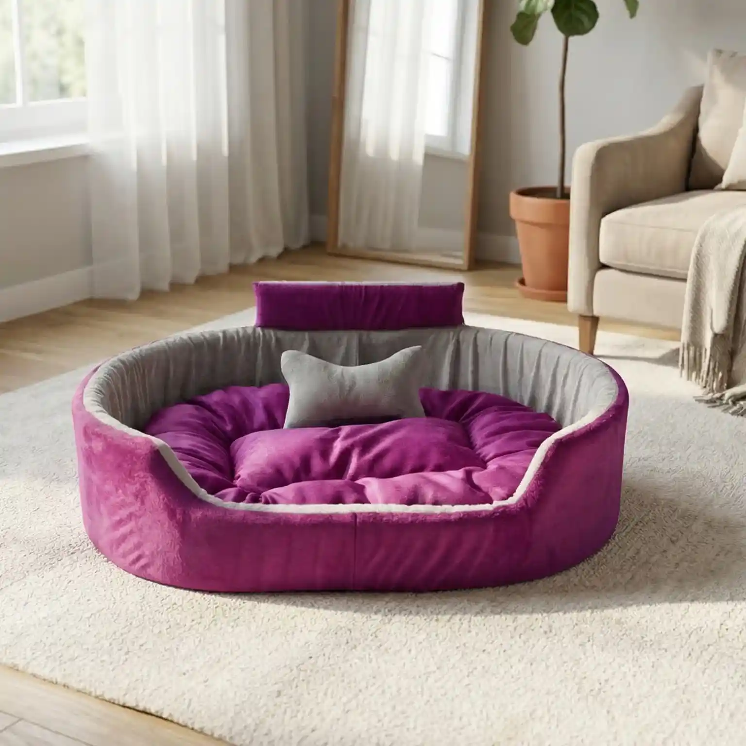 Purple Gray Dog Bed With Collar & Pillow Bolster Orthopedic Dog Bed, dog bed, premium dog bed, orthopedic dog bed, soft dog bed, pet bed for dogs, comfortable dog bed, washable dog bed, dog bed with cushion, premium orthopedic dog bed for large dogs, soft and comfortable dog bed with cushion, durable dog bed with PU foam support, luxury pet bed for small and medium dogs, breathable dog bed for summer and winter, stylish modern dog bed for home, lightweight dog bed easy to carry, dog bed with bone shape pillow, buy dog bed online India, best dog bed for home use, affordable premium dog bed, high quality pet bed India, dog bed under budget, cozy dog bed, luxury pet comfort bed, soft plush dog bed, designer dog bed, pet sleeping bed, dog sofa bed, dog lounger bed, pet sofa bed, round dog bed, donut dog bed, calming dog bed, anti anxiety dog bed, raised edge dog bed, bolster dog bed, dog bed with side support, dog bed with high walls, puppy bed, small dog bed, medium dog bed, large dog bed, extra large dog bed, indoor dog bed, home pet bed, dog sleeping cushion, thick padded dog bed, fluffy dog bed, soft foam dog bed, PU foam dog bed, fiber filled dog bed, eco friendly dog bed, skin friendly dog bed, hypoallergenic dog bed, non toxic pet bed, durable pet bedding, long lasting dog bed, tear resistant dog bed, chew resistant dog bed, easy to clean dog bed, machine washable pet bed, removable cover dog bed, portable dog bed, travel dog bed, foldable dog bed, lightweight pet bed, luxury dog sofa, premium pet mattress, designer pet furniture, modern pet bed, aesthetic dog bed, comfortable pet mattress, pet relaxation bed, cozy pet nest, warm dog bed for winter, cool breathable dog bed for summer, all season dog bed, anti slip base dog bed, waterproof dog bed, indoor luxury pet bed, dog bed for crate, dog bed for living room, pet accessories dog bed, best selling dog bed, trending pet products, affordable pet bedding India, online pet supplies India